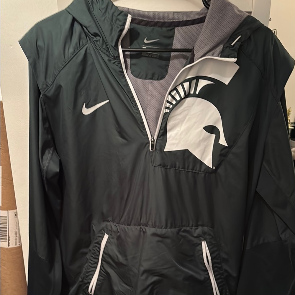 Nike Dark Green and White Hooded Jacket